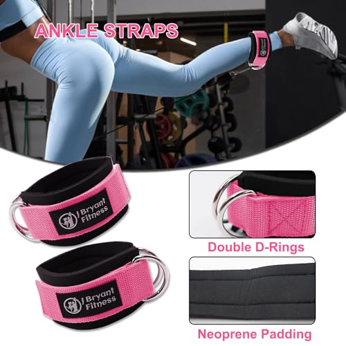 J Bryant Barbell Pad Set with 2 Ankle Straps for Cable Machines Hip Resistance Band Weight Lifting Straps Thick Cushion Hip-Thrusts Pad with Carry Bag for Squats Bench Press Workout - color: pink set