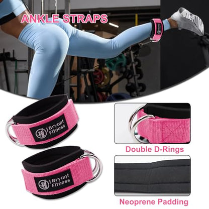 J Bryant Barbell Pad Set with 2 Ankle Straps for Cable Machines Hip Resistance Band Weight Lifting Straps Thick Cushion Hip-Thrusts Pad with Carry Bag for Squats Bench Press Workout - color: pink set