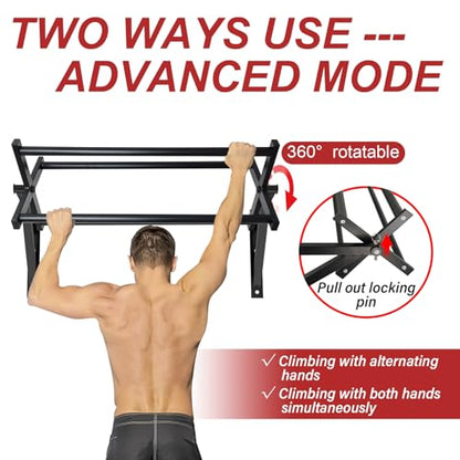 Wall Mounted Pull Up Bar and Dip Station, Heavy Duty Wall Mount Pull-up Chin Up Bar Multifunctional Home Gym Workout Indoor Exercise Equipment Support to 440 Lbs