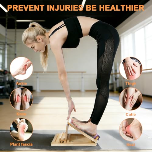 Portable Wooden Slant Board, for Calf Stretching and Squats, Professional Calf Stretcher, Adjustable Incline Board for Knees Ankle Heel Feet Leg