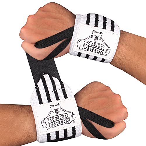 Bear Grips Wrist Wraps for Weightlifting | Weight Lifting Wrist Straps for Weightlifting | Extra Strength Gym Wrist Wraps | Two Wrist Wrap Per Pack | 12” & 18” | Lifting Wrist Wraps for Men & Women - color: Extra Strength: White, size: 12"