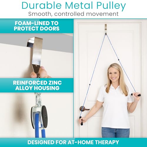 Vive Shoulder Pulley for Physical Therapy - Rotator Cuff Pain Pulley System - Over Door Rehab Exerciser - with Durable Metal Pulley & Comfortable Padded Handles - size: Metal Door Anchor