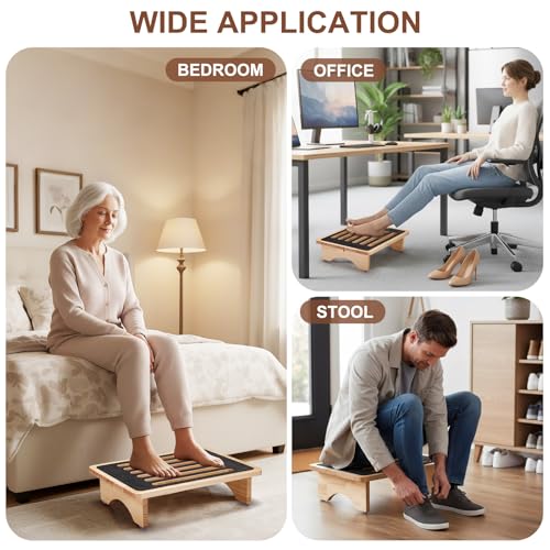 One Step Stool for Adults Seniors, Non-Slip Rubber Step Surface Heavy Duty Wooden Stepping Stool, Perfect Bed Steps for High Beds & Daily Use