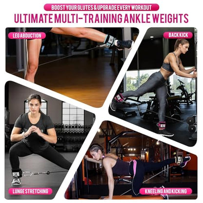 Ankle Strap for Cable Machine,Ankle Cuff for Kickbacks, Booty Hip Abductors,Glute Workouts, Leg Extensions, Curls for Men and Women, Adjustable with Double D-Rings