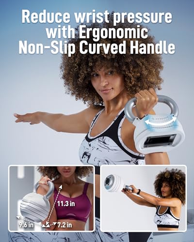 BYZOOM FITNESS Pure Series Adjustable Kettlebell 30/40/50LB - 5-IN-1 Weight Change, Patented Quick-Change Machenism, Ergonomic Curved Handle for Home Gym, Strength Training, HIIT, White OR Black - color: 30LB White