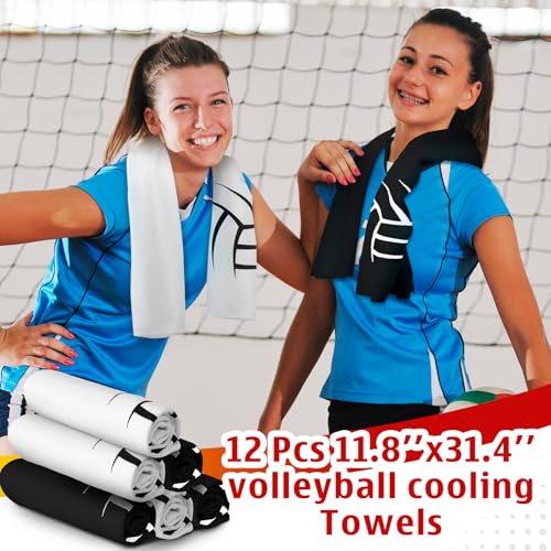 12 Count Volleyball Cooling Towels Volleyball Gifts for Team Soft Sports Breathable Chilly Towels Ice Neck Wrap Workout Sweat Washcloths for Sports Gym Microfiber Dishcloths for Coach Gifts - style: Volleyball