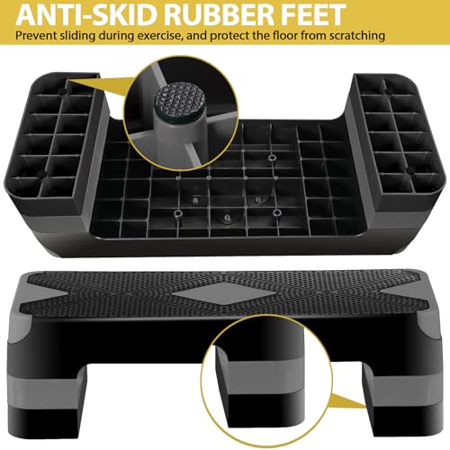 F2C 26.5 Inches Step Aerobics Stepper Platform with 3 Risers, Home Gym Workout Equipment, Fitness Exercise Equipment, Exercise Workout Stepper - color: Grey