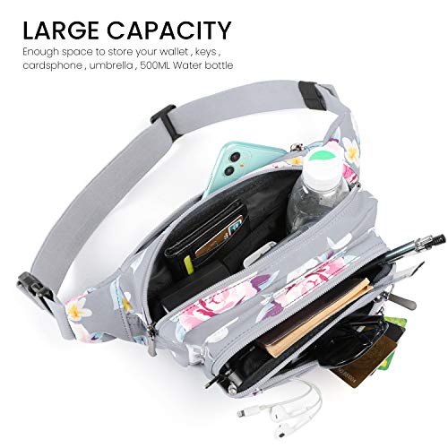 CXWMZY Fanny Packs For Women & Men Waist Pack Hip Bum Bag with Multi-Pockets Large Capacity Waterproof , for Disney Traveling Casual Cycling Running Hiking - color: Gray Flower