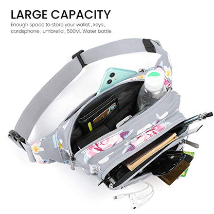 CXWMZY Fanny Packs For Women & Men Waist Pack Hip Bum Bag with Multi-Pockets Large Capacity Waterproof , for Disney Traveling Casual Cycling Running Hiking - color: Gray Flower