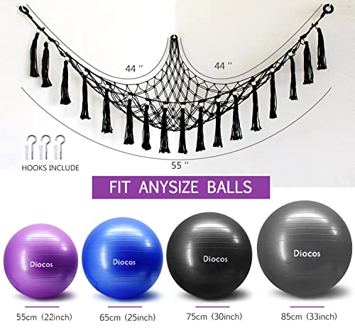 Exercise Ball Holder Yoga Ball Rack Corner Hanging Storage Net or Hammock for Fitness Ball Balance Ball Organizer Pregnancy Stability Ball Swiss Balance Ball for Yoga Studio and Gym