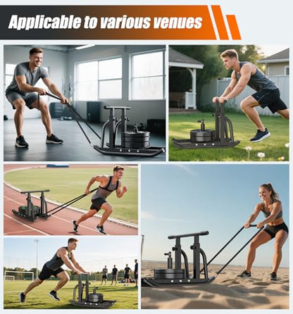 Weight Sled, Heavy-Duty Push Pull Sled, Adjustable Height Handle, Workout Fitness Sled for Training- Running Speed, Agility, Soccer, Football, Strength, Crossfit- Suitable for 1" & 2" Plates - color: Black