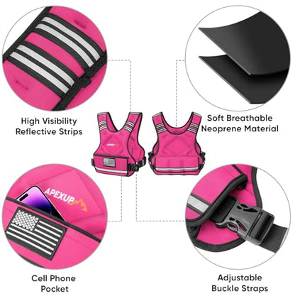 Adjustable Weighted Vest, 4-10lb/12-18lb/20-32lb Vest with 6 Ironsand Weights and Large Pocket, Weight Vest for Men Women Strength Training, Running, Walking - color: Pink, size: 4-10lbs