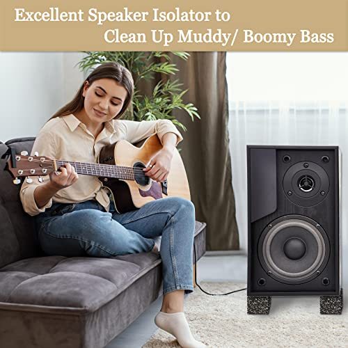 Subwoofer Isolation Pad - 4 Pcs 2 X 2 X 2 Inches Bass Reduction Floorstanding Speakers Mat Riser - Thick Large Rubber Cork Anti Vibration Pads for Heavy Machine Equipment Studio Monitor Stands