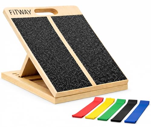 Adjustable Wooden Slant Board for Calf Stretching & Squats 16" x 12– 5-Level Incline Board with Non-Slip Velour Surface & 5 Resistance Bands – Portable Calf Stretcher for Mobility & Rehab