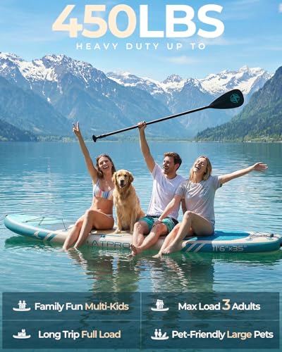 11'6"x35" Inflatable Paddle Board, 450lbs Extra Wide Stand Up Paddleboard for Adults with Premium SUP Accessories Kit & Backpack, Blow Up Kayak Non-Slip Stable Deck Boat for Yoga Fishing Surf - style: Light Wood Grain