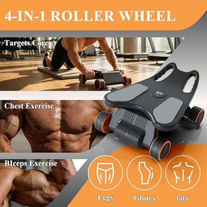 Exercise Roller Wheels with Elbow Board Support, Abs Exercise Roller Abdominal Training with 4 Wheels and Knee Pad for Home Gym
