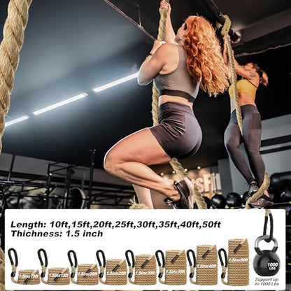 Climbing Rope Gym Exercise Ropes - 1.5 Inch Diameter 10FT 15FT 20FT 25FT 30FT 35FT 40FT 50FT Climb Rope for Fitness & Strength Training, Workout Climbing Rope for Adults Home Indoor or Outdoor - style: 1.5 Inch-15ft