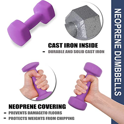 Balelinko Home Gym Equipment Workouts Strength Training Weight Loss Pilates Yoga Dumbbell Set, Weights for Women, Men, Seniors and Youth - color: Purple, style: 02-Pound,Pair