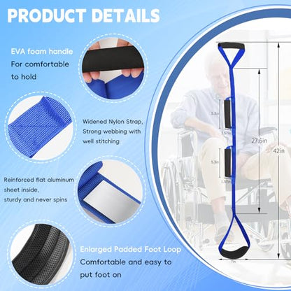 42 Inch Long Leg Lifter, Rigid Leg Lifter Strap With EVA Handgrips &Foot Loop, Leg Lifter After Hip Replacement&Knee Surgery Recovery Aids Kit,Leg Lifters Getting Legs In And Out Of Bed,Car,Wheelchair - color: Blue, size: 42 Inch