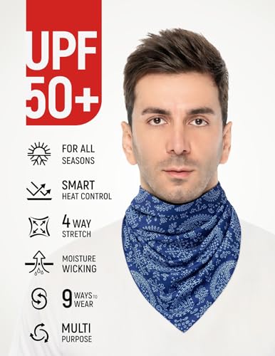 UPF 50+ Cooling Bandana for Men & Women - Thermoregulation, Moisture-Wicking, Sun Protection Bandana Neck Wraps - color: Navy Paisley