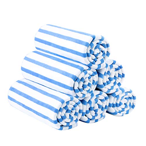 JML Microfiber Beach Towels, Large Bath Towel Set for Adult, 6 Pack, 27" x 55" - Cabana Stripe - Absorbent, Quick Dry for Pool, Bathroom, Sport, Yoga, Camping, Swimming, Dorm, Summer Party, Blue - color: Stripe Blue, size: 6 Pack-27" x 55"