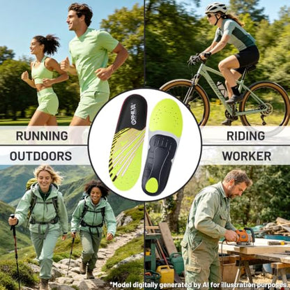 240lbs+ Arch Support Insert Plantar Fasciitis Pain Relief Insole - color: Light Green, size: MEN (12-12 1/2)|WOMEN (14-14 1/2)--305MM