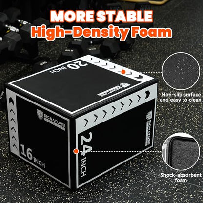 Fitvids Plyo Box, 3-in-1 Foam Plyometric Jump Box, 16”x20”x24” Box Jump for for Home Gym Training Fitness Workout Exercise - color: Black/White
