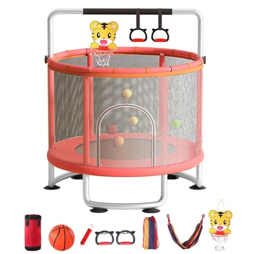 60'' Indoor Outdoor Rebounder Trampoline for Kids, 5 FT Recreational Toddler Trampoline with Safety Enclosure Net Gifts with Basketball Hoop Dartboard Ocean Bal