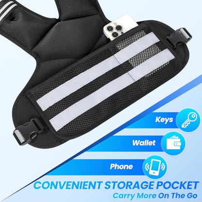 Weighted Vest for Women and Men, 4-11lb/11-18lb/20-32lb Rucking Vest with 6 Ironsand Bags, Storage Pocket and Reflective Stripes for Workout, Running, Strength Training - size: 11-18 lbs