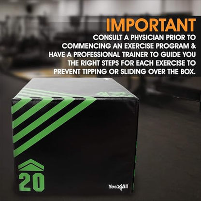 Yes4All 3 in 1 Foam Plyometric Jump Box for Training & Conditioning - Plyo Jump Box for Fitness Workout Exercise - color: A. 30" x 24" x 20" - 16 lbs, style: A. Upgraded