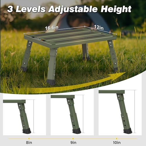 Adjustable RV Step Stool, 3-Step Height Adjustment, Foldable Legs, Wide Anti-Slip Surface,Supports Up to 1,000 lb, Premium Aluminum Construction Easy to Carry (Army Green) - color: Army Green