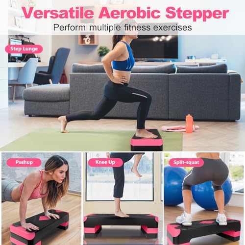 27" Exercise Workout Aerobic Step Platform with Adjustable 4"-6"-8" Risers - color: Red
