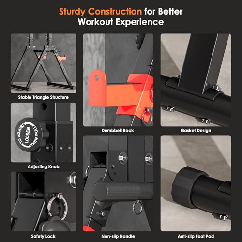 SogesPower Power Tower Pull Up Bar Station, Foldable Pull Up Dip Station Free Standing for Home Gym,Adjustable Pull Up Bar Stand Dip Bar Strength Training Workout Equipment,Triangular Design - color: Red