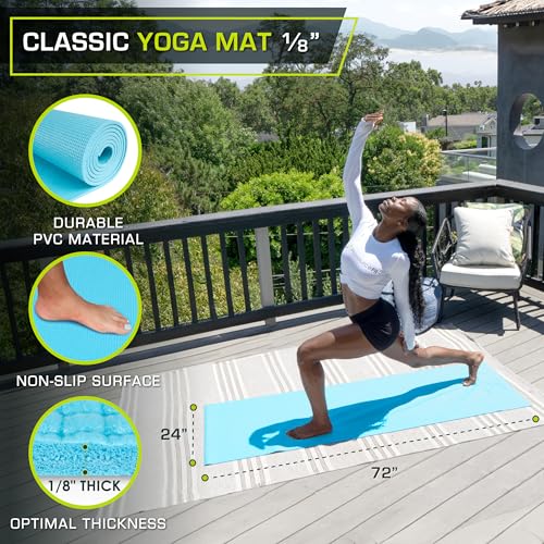 ProsourceFit Classic Yoga Mat 1/8” (3mm) Thick, Extra Long 72-Inch Lightweight Fitness Mat with Non-Slip Grip for Yoga, Pilates, Exercise - color: Aqua