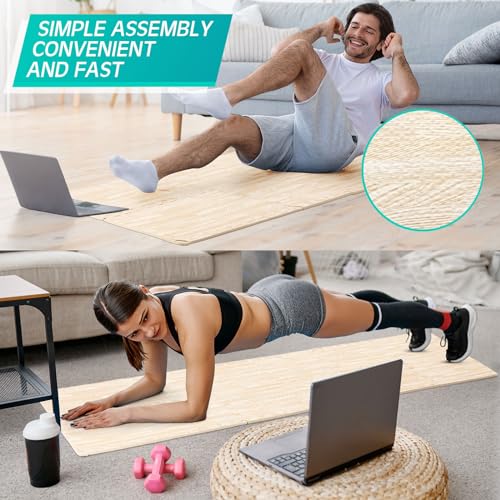 48 Pcs Printed Foam Tiles Bulk 12 x 12 Inch Interlocking Foam Mats Wood Grain Puzzle Floor Mat Tiles EVA Floor Padding Exercise Flooring with Border for Home Gym Playroom Kids(White)
