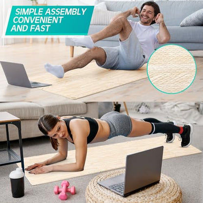 48 Pcs Printed Foam Tiles Bulk 12 x 12 Inch Interlocking Foam Mats Wood Grain Puzzle Floor Mat Tiles EVA Floor Padding Exercise Flooring with Border for Home Gym Playroom Kids(White)