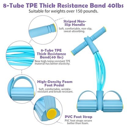 Pedal Resistance Band with Handle,4/6/8 Tubes Options,Full-Body Use - color: 8Tubes-Blue