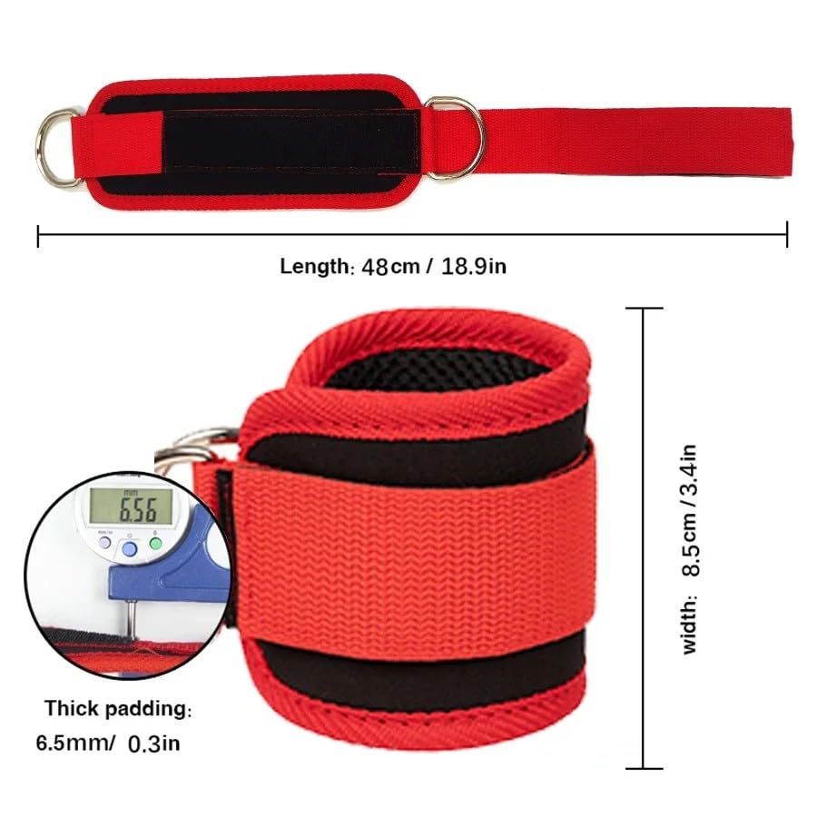 Ankle Straps Ankle Resistance Bands Wrist Cuffs Padded Straps Adjustable Fitness Glute Kickback D-Ring for Cable Machine Gym Foot Leg Training Brace Support 1 Pair - color: red