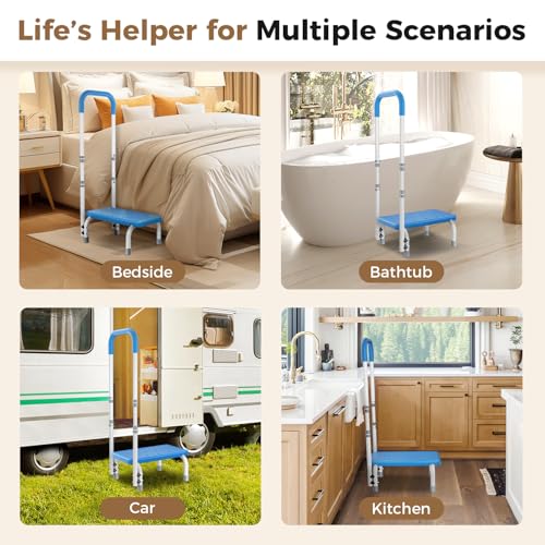 Medical Step Stool with Handle for Elderly - Sturdy Lightweight Step Stool for Bedside for Adults, Non-Skid Rubber Platform Stepping Stool, Safely Supports up to 330 Pounds,Blue