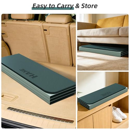 HAHE Foldable Yoga Exercise Mat, 74"Lx32"Wx1/3"Thick, TPE Multi-purpose Workout Mats with Non-slip Surface, Portable for Yoga/Pilates/Studio/Home Gym - color: Dark Green+Light Green
