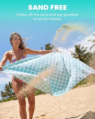 Checkered Plaid Turkish Beach Towel Vacation Essentials Blanket Sand Free Quick Dry Oversized Thin Cloud Clearance Alaska Cruise Summer Accessories Beach Gift Must Haves Gear Stuff Travel Gadgets - color: 1pcs Aqua