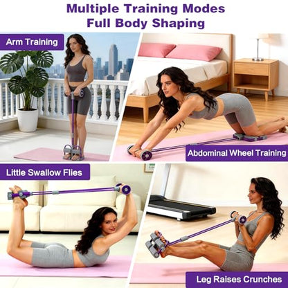 Resistance Bands with Handles, 6 Tube Pedal Resistance Band for Exercise, Dual Pedal Adjustable Resistance, Ab Roller Handle Full Body Home Workout Equipment for Abs, Legs, Arms, Women