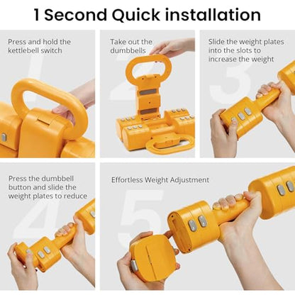 2-in-1 Adjustable Dumbbell Set for Women - 4 Levels (2.2lbs to 12.1lbs) - Home Gym Weights for Women at Home - Fitness Dumbbells - color: Orange