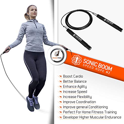 Sonic Boom M2 High Speed Jump Rope - Patent Pending Self-Locking, Screw-Free Design – Weighted, 360 Degree Spin, Silicone Grip with 2 Speed Rope Cables for Home Workout, & More