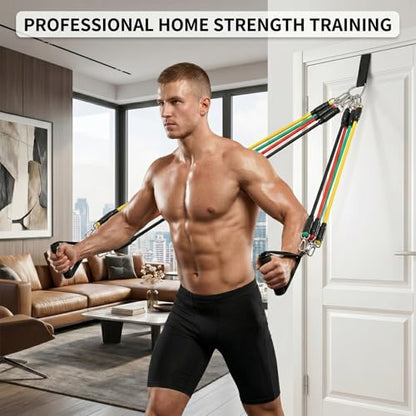 Resistance Bands 9 Pack Set for Home Gym, Adjustable Resistance Bands with Door Anchor Handle Ankle Straps - color: Mix