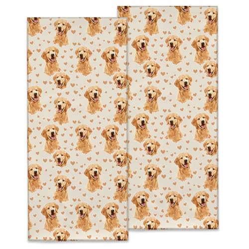 Cute Golden Retriever Dog Hand Towels, Soft Decorative Adorable Puppy Hand Towel Set of 2 for Bathroom Hotel Home, Absorbent Dish Towels for Kitchen Drying Farmhouse Gifts 14×28 Inch - color: Dog19