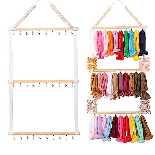 Headband Holder Organizer for Girls Baby Hair Accessories Organizer Hair Bow, Clip, Hair Tie,Headbands Storage Hanging Decor for Nursery Toddler Girls Room (White) - color: White-1