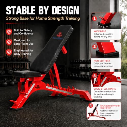 Adjustable Weight Bench 1300 lb Capacity, 40-Position Workout Bench with 10 Backrest & 4 Seat Angles, Heavy Duty Strength Training Bench for Home Gym, Garage Gym, Incline Flat Dumbbell Workouts