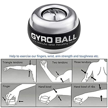 Auto-Start Wrist Power Gyro Ball with LED Lights, Wrist Strengthener and Forearm Exerciser for Stronger Arm Fingers and Muscle - color: Without Light-Crush Metal