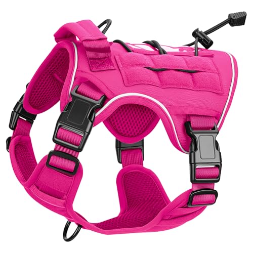 Heavy-Duty Tactical Dog Harness for Large Dogs, No Pull Adjustable Reflective Pet Vest with Molle System, K9 Military-Grade Control for Service Training, Outdoor & 10+ Breeds, Hot Pink, Small - color: Hot Pink, size: S: Neck: 14-18'', Chest: 20-24''
